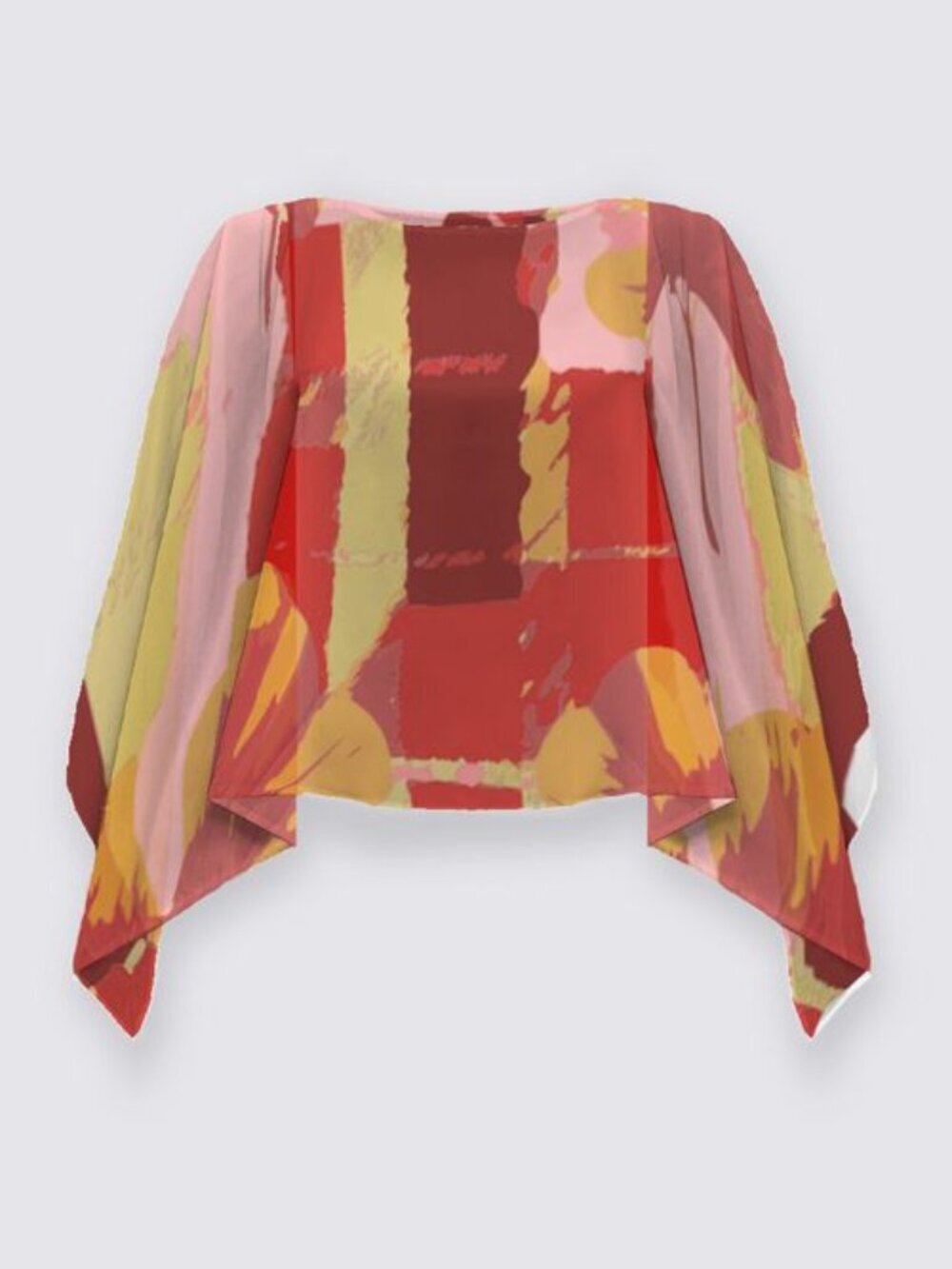 Retro Botanical Plaid – Bold Floral Ginkgo Pattern in Red & Pink | Scarlet Shawl